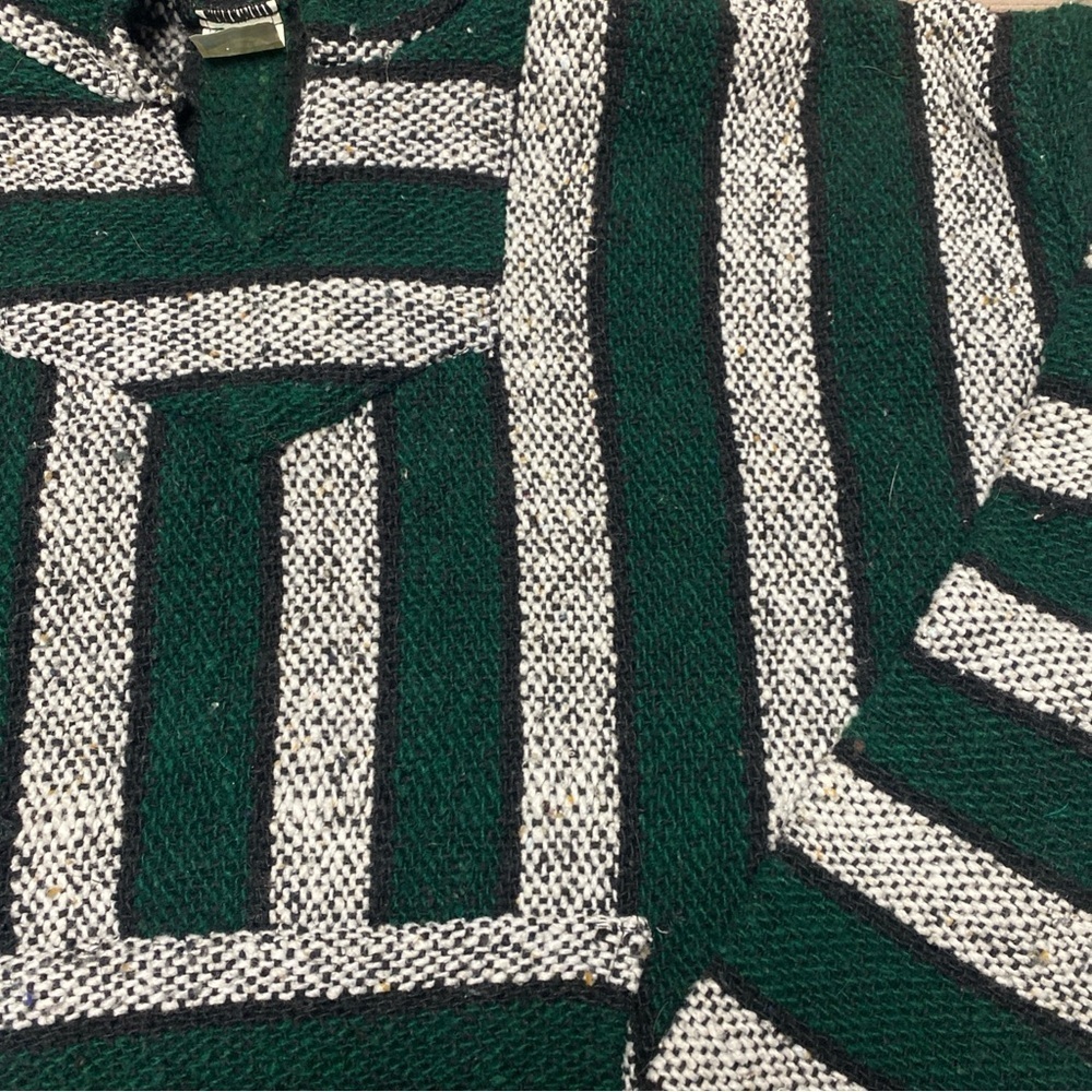 EMISA Baja Drug Rug Hoodie Mexican Hippie Size XL MADE IN MEXICO Green White - Picture 3 of 4